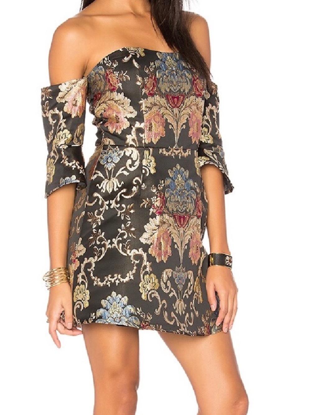 NWT LPA Dress 110 Mini Floral Jacquard Off Shoulder Sz XS